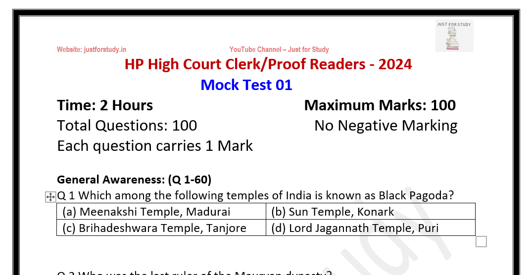 Mock Test 01 HP High Court Clerk Proof Readers Preliminary   Screenshot 2024 01 20 005739 